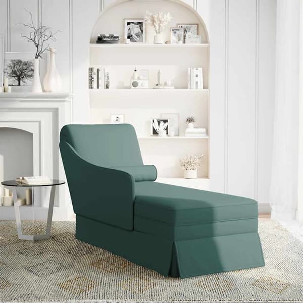 Schäslong med bolster och höger armstöd mörkgrön sammet