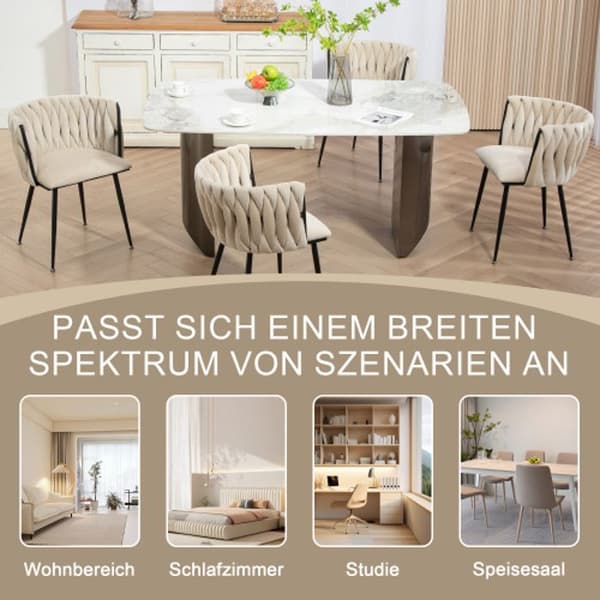 Sammetsmatsalsstolar med guldmetallben, handvävd design och mjuka kuddar (set med 2)