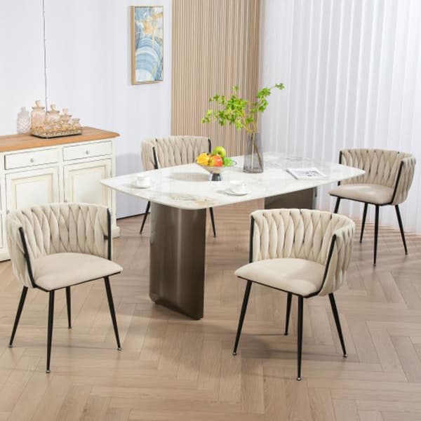 Sammetsmatsalsstolar med guldmetallben, handvävd design och mjuka kuddar (set med 2)