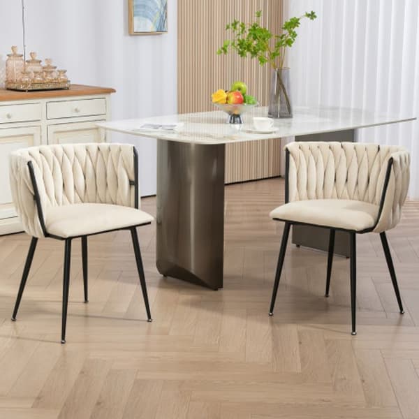 Sammetsmatsalsstolar med guldmetallben, handvävd design och mjuka kuddar (set med 2)
