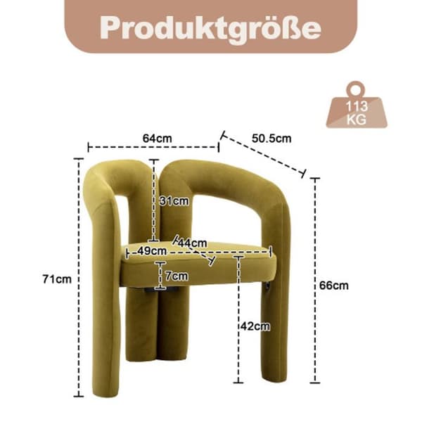 Sammetsmatsalsstol (2 delar), stoppad sidostol, matstol, fåtölj, fritidsstol, grön