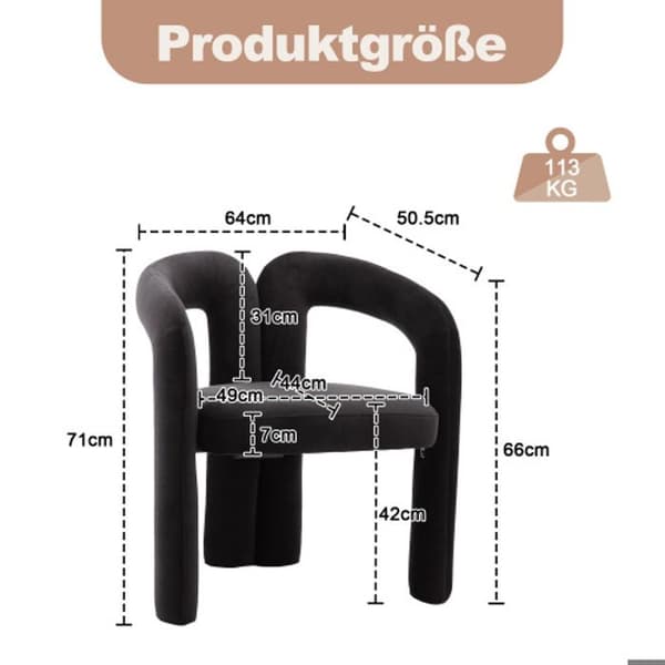 Sammetsmatsalsstol (2 delar), stoppad sidostol, matstol, fåtölj, fritidsstol, svart