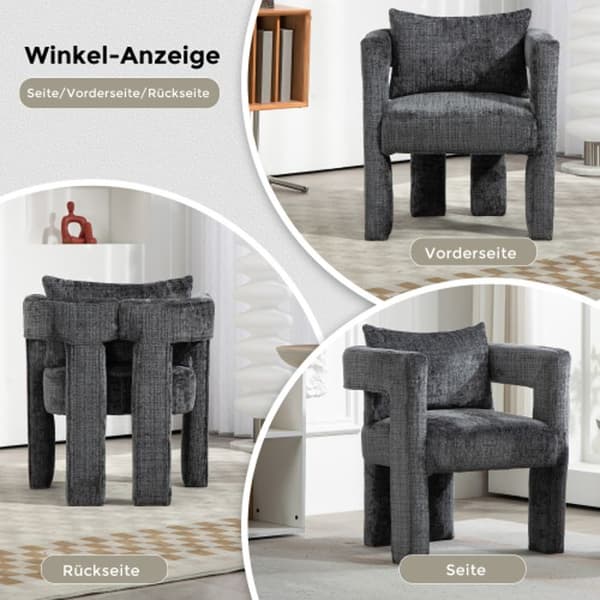 Chenille Single Lounge Chair, Matstol med ihåliga armstöd, Vardagsrum, Matsal, Sovrum, Grå
