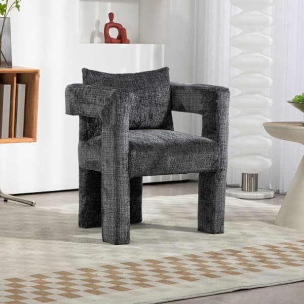 Chenille Single Lounge Chair, Matstol med ihåliga armstöd, Vardagsrum, Matsal, Sovrum, Grå