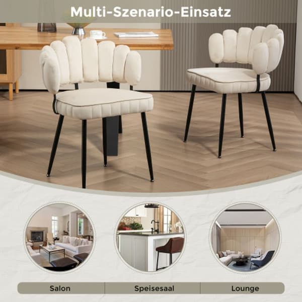 Matsalsbord och stolar (2st), sammet, rund rygg, köksstolar, matsal vardagsrum, beige