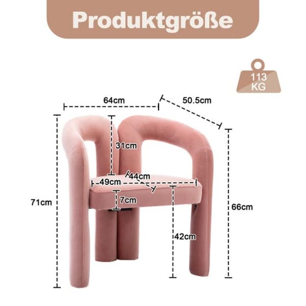 Sammetsmatsalsstol (2 delar), stoppad sidostol, matstol, fåtölj, fritidsstol, rosa