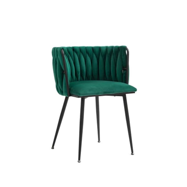 Sammetsmatsalsstolar med guldmetallben, handvävd design och mjuka kuddar, grön (set med 2)