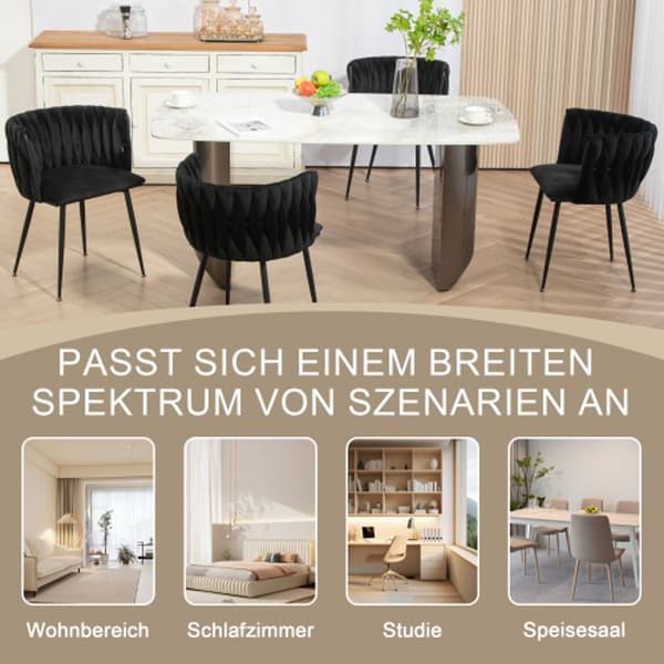 Sammetsmatsalsstolar med guldmetallben, handvävd design och mjuka kuddar, svart (uppsättning om 2)