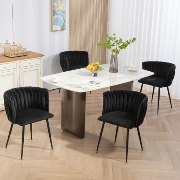 Sammetsmatsalsstolar med guldmetallben, handvävd design och mjuka kuddar, svart (uppsättning om 2)