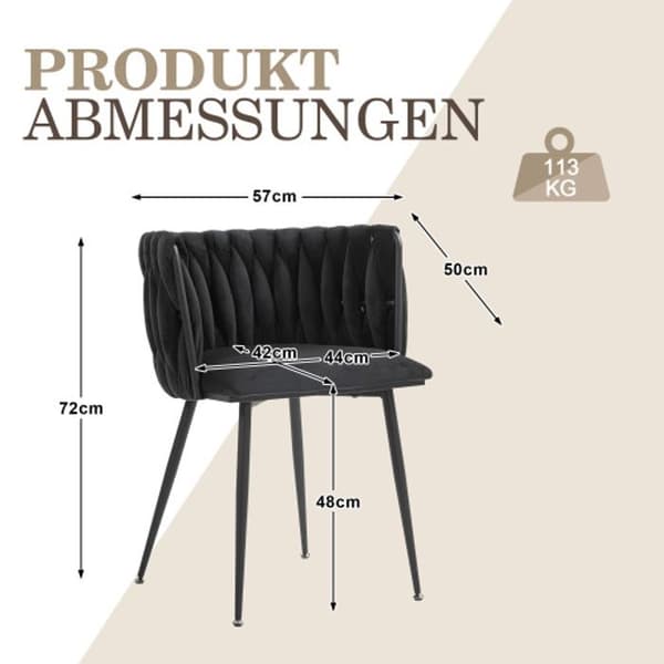 Sammetsmatsalsstolar med guldmetallben, handvävd design och mjuka kuddar, svart (uppsättning om 2)
