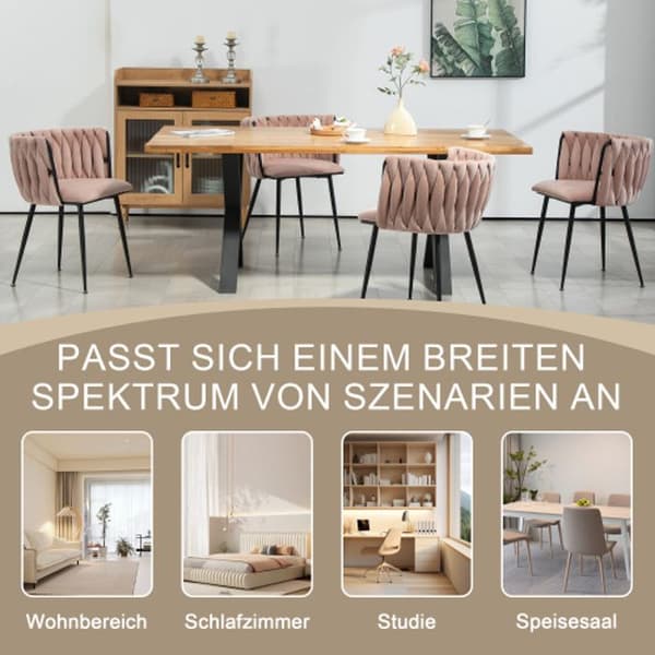 Sammetsmatsalsstolar med guldmetallben, handvävd design och mjuka kuddar, rosa (set med 2)