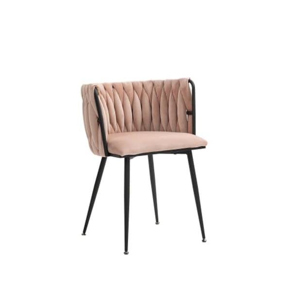 Sammetsmatsalsstolar med guldmetallben, handvävd design och mjuka kuddar, rosa (set med 2)