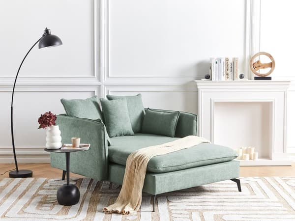 Schäslong Grön Tyg Klädsel Armstöd Kudde Ryggstöd Modern Design Symmetriskt Vardagsrum