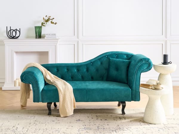 Schäslong Smaragdgrön Sammet Knapptuftad Klädsel Vänster med Kudde Retro Traditionell Stil Lättskätt Husdjursvänlig