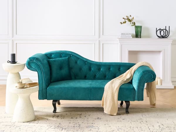 Schäslong Smaragdgrön Sammet Knapptuftad Klädsel Vänster med Kudde Retro Traditionell Stil Lättskätt Husdjursvänlig