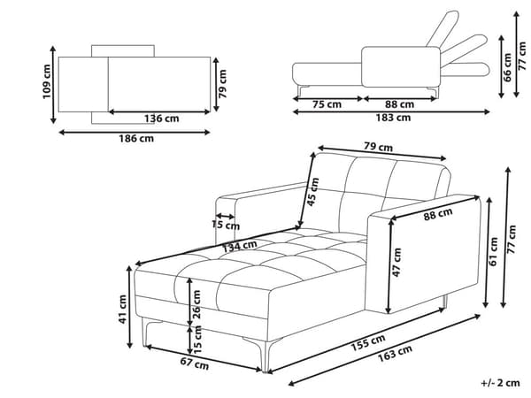 Chaise Lounge Beige Polyester Stoff Polstring Liggende Ryggstøtte 3 Stillinger til Stue