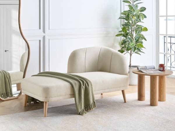 Schäslong Höger Ljusbeige Polyester Traditionell Dagbädd i Retro-stil Möbler Vardagsrum