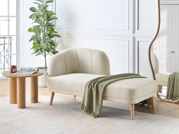Schäslong Vänster Ljusbeige Polyester Traditionell Dagbädd i Retro-stil Möbler Vardagsrum