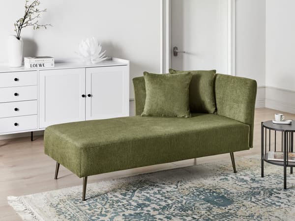 Schäslong Grön Höger Polyestertyg Klädsel med Dekorativa Kuddar Metallben Modern Design Vardagsrum