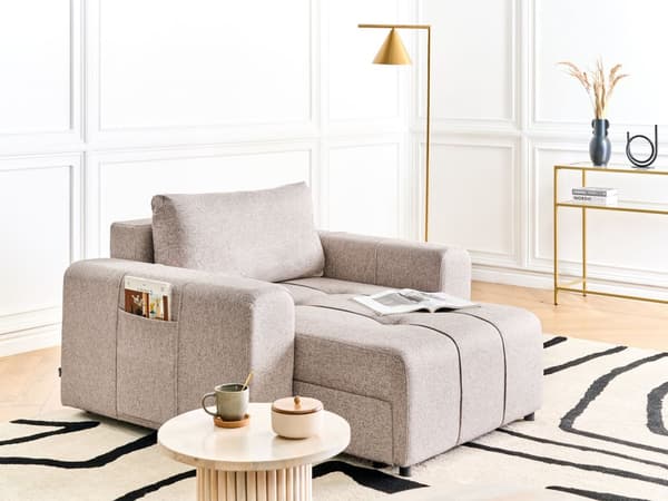 Schäslong Ljusbrun Tyg Klädsel Armstöd Kudde Ryggstöd Modern Design Symmetrisk Vardagsrum