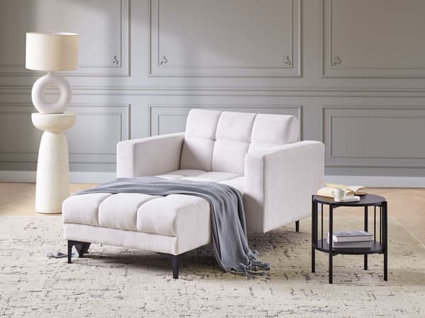 Chaiselong Off White Polyester Daybed med Ryglæn Gæsteseng Multifunktionel Chaise med Splitback Sofa Moderne til Stuen