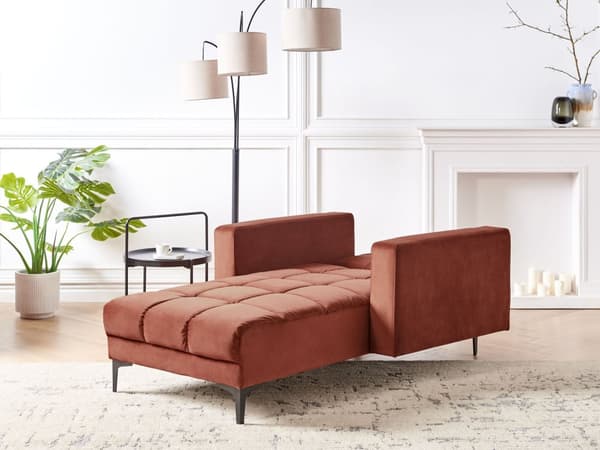 Chaiselong Rød Velour Daybed med Ryglæn Gæsteseng Multifunktionel Chaise med Splitback Sofa Moderne til Stuen
