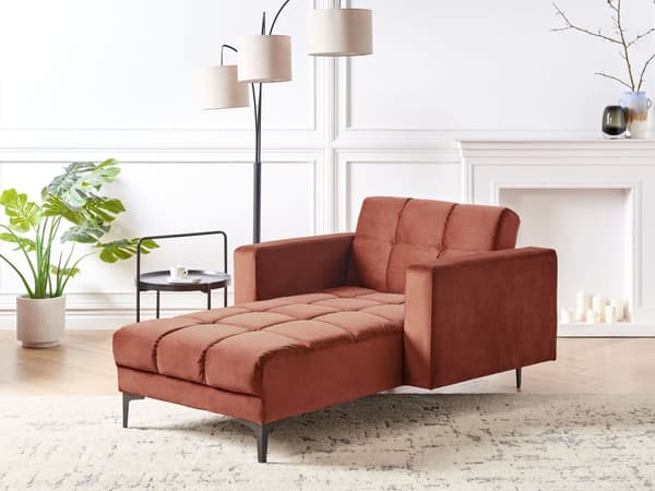 Chaiselong Rød Velour Daybed med Ryglæn Gæsteseng Multifunktionel Chaise med Splitback Sofa Moderne til Stuen