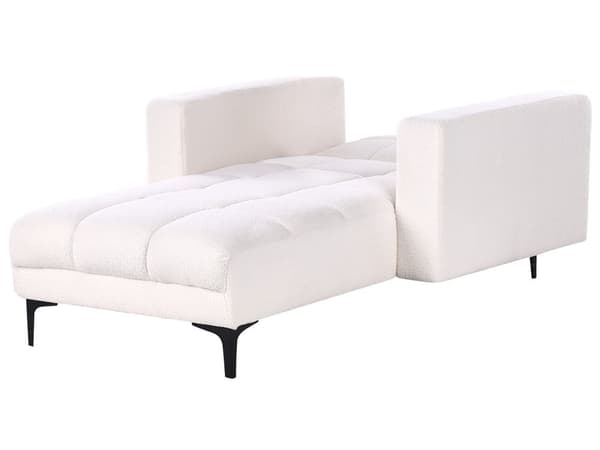 Schäslong Vit Bouclé Tuftad Fällbart Ryggstöd med 3 Lägen Glamourös Design Vardagsrum