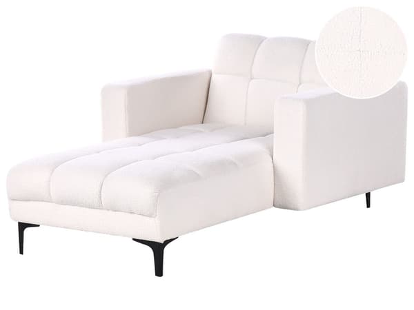 Sjeselong Hvit Bouclé Svarte ben Justerbart rygglene med 3 stillinger Moderne design Hvilestol