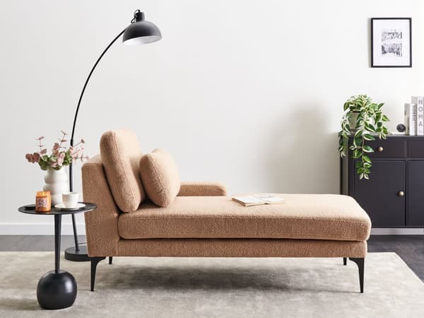 Chaiselong Beige Boucle Daybed med Ryglæn Gæsteseng Multifunktionel Chaise Venstrevendt Sofa Moderne til Stuen