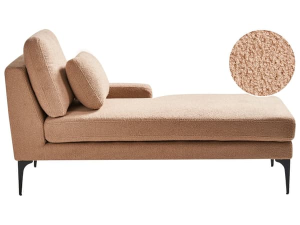 Chaiselong Beige Boucle Daybed med Ryglæn Gæsteseng Multifunktionel Chaise Venstrevendt Sofa Moderne til Stuen