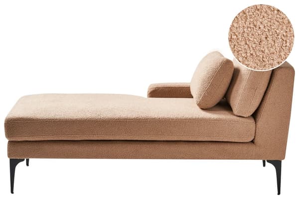 Chaiselong Beige Boucle Daybed med Ryglæn Gæsteseng Multifunktionel Chaise Højrevendt Sofa Moderne til Stuen