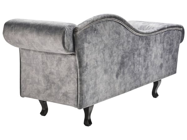 Schäslong Grå Sammet Knapptuftad Klädsel Höger med Kudde Retro Traditionell Stil Lättskögt Husdjursvänlig