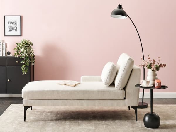Schäslong Höger Ljusbeige Tyg Vattenbeständig Klädsel Metallben med kuddar