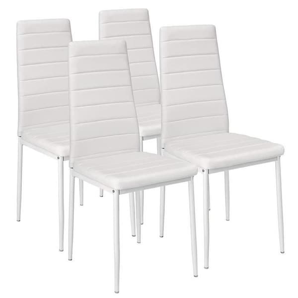 Bakaji Set med 4 stoppade stolar i konstläder, Vit, 98 x 41 x 45 cm, metall, Unik