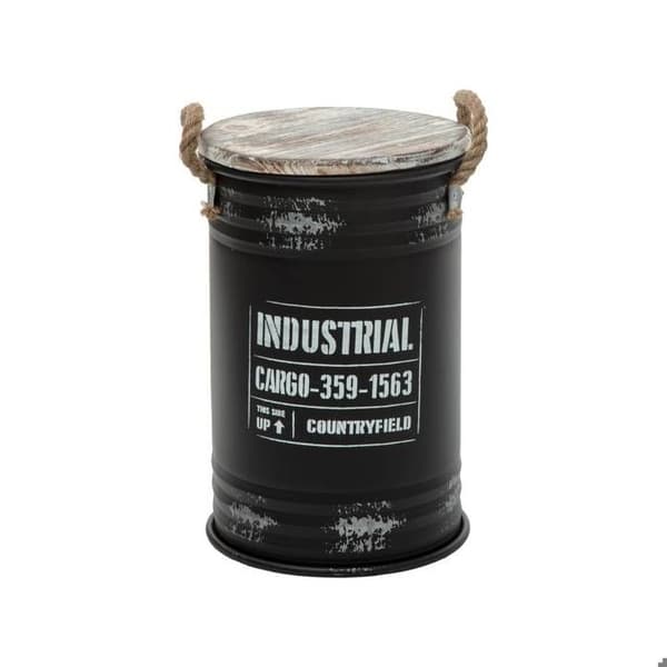 Svarta metallburkar Industriell retrofabrik - ATMOSPHERA - Set om 3 - Trä och järn - Vikt 8 kg