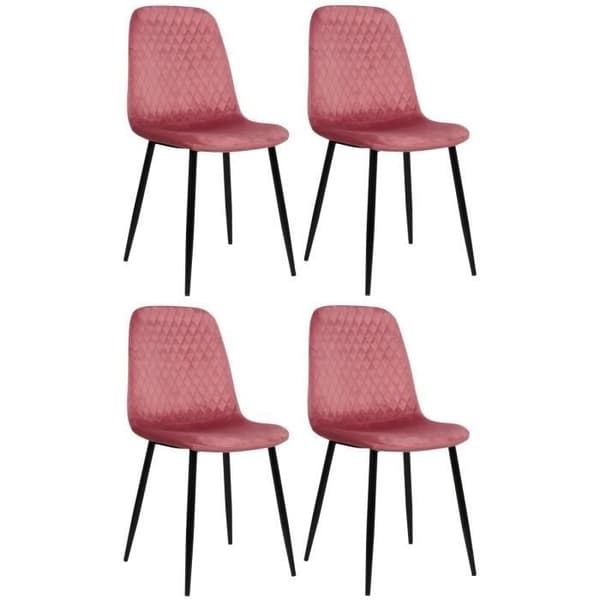 Set om 4 Matsalsstolar Giverny i Tyg eller Sammet med Svart Metalldesign, Rosa-Sammet