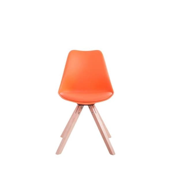 Set med 4 Toulouse matsalsstolar i konstläder med träbas, orange-naturligt