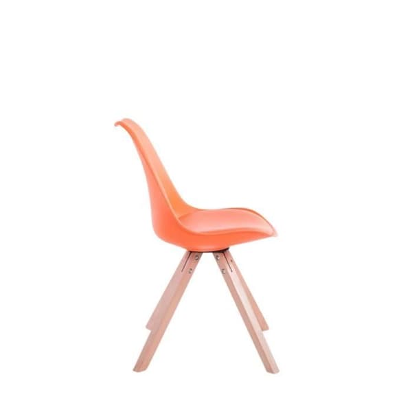 Set med 4 Toulouse matsalsstolar i konstläder med träbas, orange-naturligt