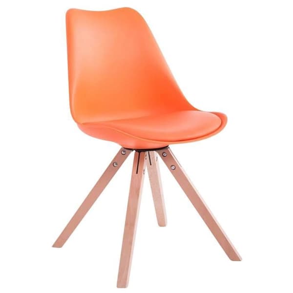 Set med 4 Toulouse matsalsstolar i konstläder med träbas, orange-naturligt
