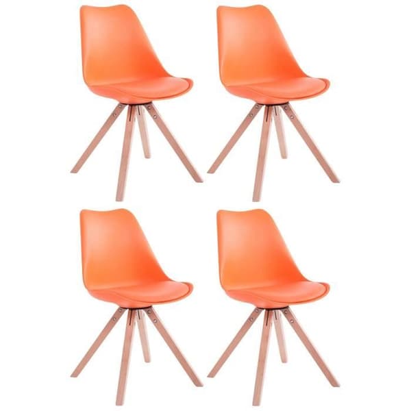 Set med 4 Toulouse matsalsstolar i konstläder med träbas, orange-naturligt