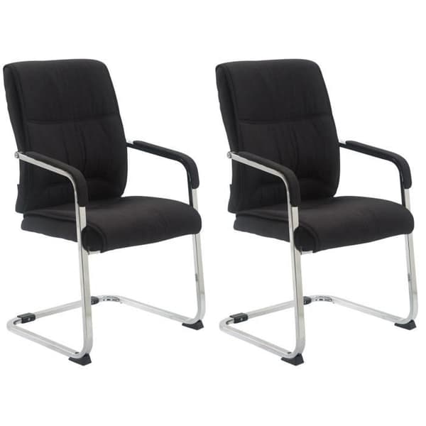 Set av 2 XXL Anubis Cantilever Stolar i Tyg med Chassi i Kromad Metall, Svart