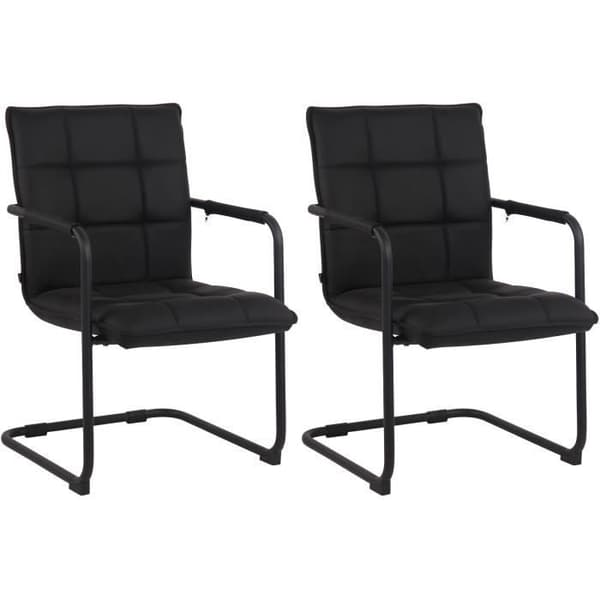 Set av 2 Gandia Cantilever Stolar i Äkta Läder och Metallskena - Svart