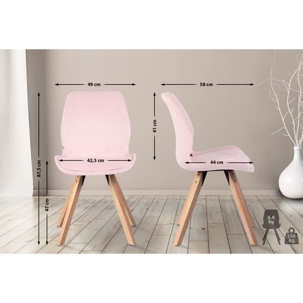 Matsalsstol - Luna - Rosa Sammet - Skandinavisk Design - Träben - Optimal Komfort