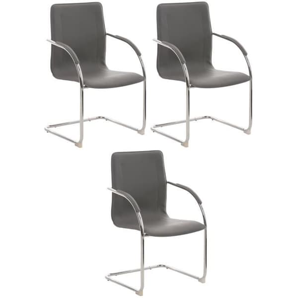 3 x Melina Sittstol i Similicuir med Högt Ryggstöd och Metallskena, Grå