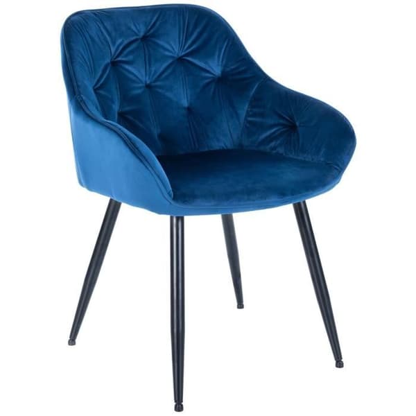 Set med 2 Cassis Velvet matsalsstolar med armstöd och metallfötter, blå sammet