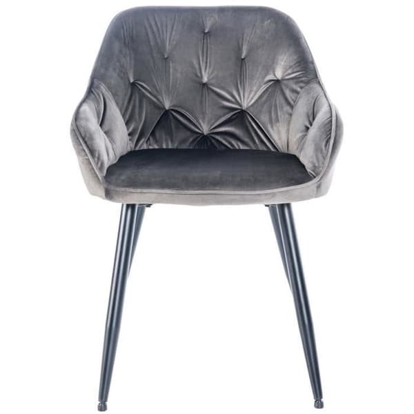 Set med 2 Cassis Velvet matsalsstolar med armstöd och metallben, mörkgrå-sammet