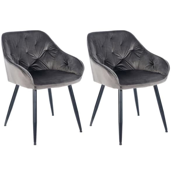 Set med 2 Cassis Velvet matsalsstolar med armstöd och metallben, mörkgrå-sammet