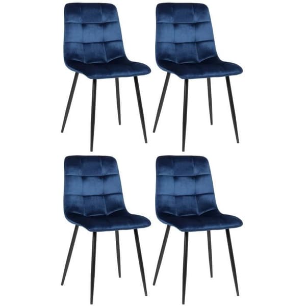 Set med 4 Tilde matstolar - CLP - Svart metall - Blå sammet