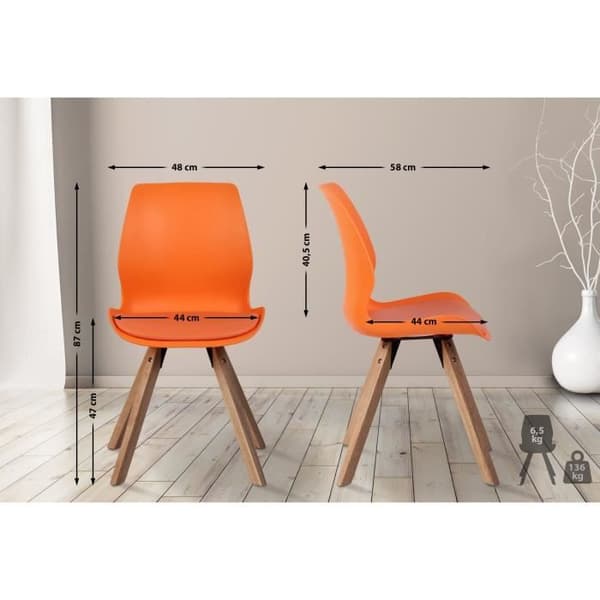 Matsalsstolar - Luna - Set om 2 - Skandinaviskt Design - Träben - Orange Plast.